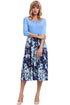 Sexy Light Blue Bodice Floral Bottom Boho Dress